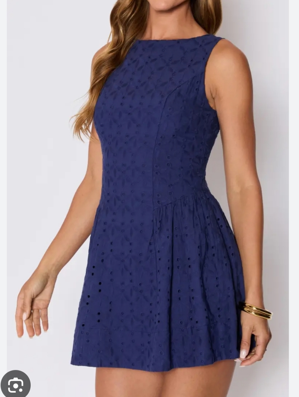 NWOT ViCI Paige Minidress Navy Eyelet Sleeveless Fit & Flare Dress XS 2 0 Summer - Picture 4 of 9